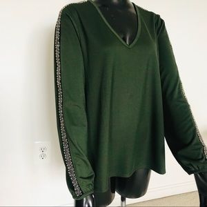 The Limited Jeweled Sleeve V Neck Blouse